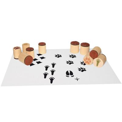 Houten stempels dierensporen0-dlg. set Maat:
