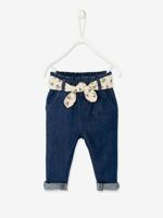 Babyjeans met stoffen riem onbewerkt denim - thumbnail