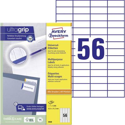 Etiket avery 3668 52.5x21.2mm wit 5600st