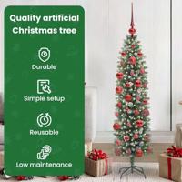 VidaXL Kunstmatige slanke kerstboom met 150 led groen en wit 150 cm - thumbnail