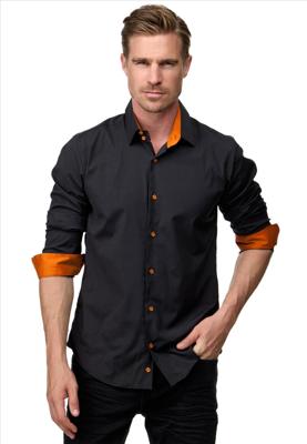 ItalianStyle - Heren Overhemd - Slim Fit Model - Zwart - Oranje
