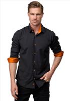 ItalianStyle - Heren Overhemd - Slim Fit Model - Zwart - Oranje - thumbnail