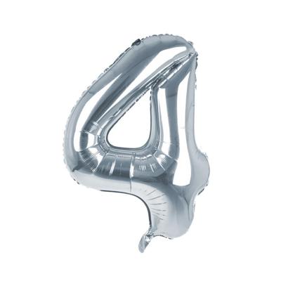 Cijfer Ballon '4' Zilver (100CM)