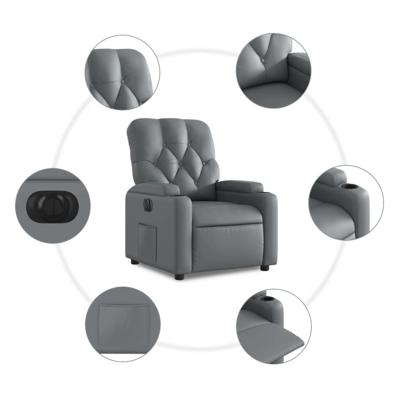 Fauteuil verstelbaar elektrisch kunstleer grijs - thumbnail