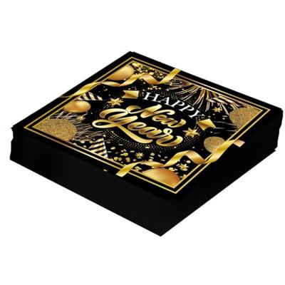 Elegante Nieuwjaar Servetten Zwart/Goud (20st)