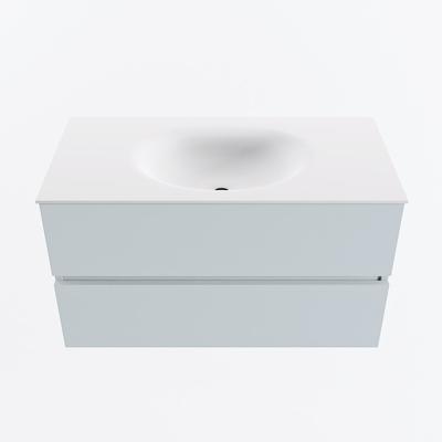 MONDIAZ VICA 90cm badmeubel onderkast Clay 2 lades. Wastafel MOON midden 1 kraangat, kleur Talc.