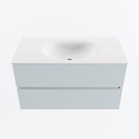 MONDIAZ VICA 90cm badmeubel onderkast Clay 2 lades. Wastafel MOON midden 1 kraangat, kleur Talc. - thumbnail