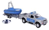 2 Play Duitse politiewagen met boot pull back 27 cm blauw/grijs - thumbnail