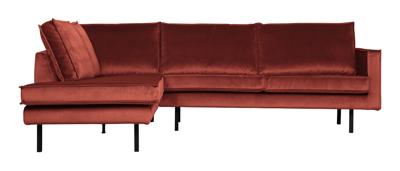 WOOOD Hoekbank 'Rodeo' Links, Velvet, kleur Chestnut