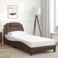 Bedframe met hoofdbord kunstleer bruin 90x200 cm - thumbnail