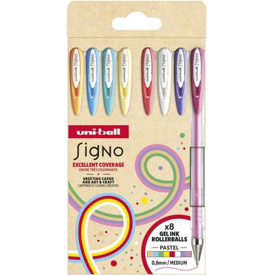 Uni-ball roller Signo Pastel, medium punt, geassorteerde kleuren, etui van 8 stuks