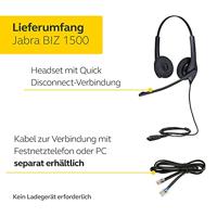 Jabra Biz 1500 QD On-ear stereo headset met snelkoppeling, kabelhoofdtelefoon met ruisonderdrukkende microfoon en volumepuntbescherming voor tafeltelefoons - thumbnail