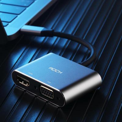 ROCK USB-C/type-C naar HDMI + VGA Female Transfer Cable Converter (grijs)