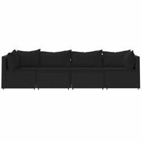 4-delige Loungeset met kussens poly rattan zwart - thumbnail