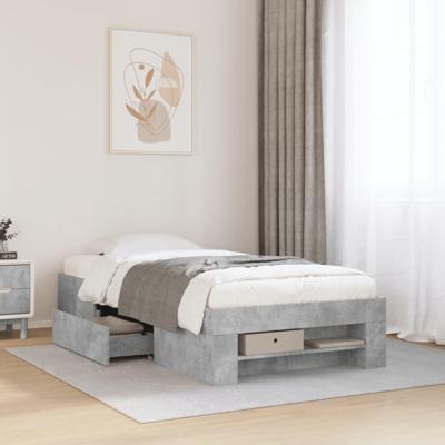 Bedframe bewerkt hout betongrijs 75x190 cm