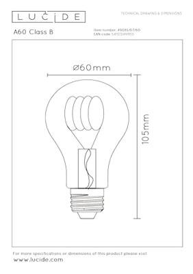 Lucide A60 Class B - Filament lamp - Ø 6,4 cm - LED Dimb. - E27 - 1x7W 2700K - Transparant