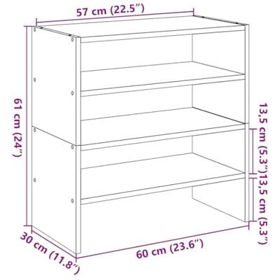 VidaXL Schoenenrekken 2 st stapelbaar 60x30x30,5 cm zwart eikenkleurig