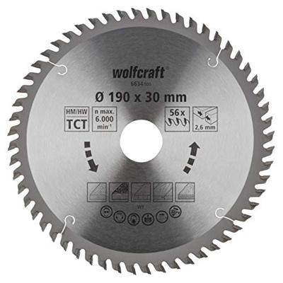 Wolfcraft Handcirkelzaagblad | HM | 56 Zähne | Ø190 x 30mm | 1 stuk - 6634000 Wolfcraft Handcirkelzaagblad | HM | 56 Zähne | Ø190 x 30mm | 1 stuk - 6634000