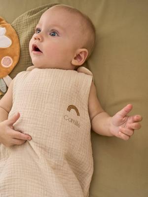 Zomerslaapzak zonder voering in biologisch katoenen gaas*, personaliseerbaar vanille