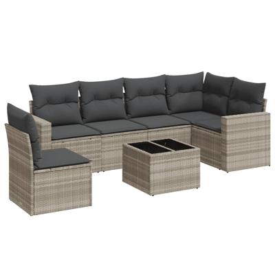 6-delige Loungeset met kussens poly rattan lichtgrijs