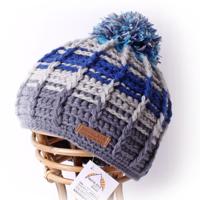Wollen Muts met Pompom Turquoise-Blauw-Grijs - thumbnail