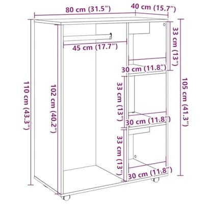 Kledingkast 80x40x110 cm bewerkt hout oud houtkleurig