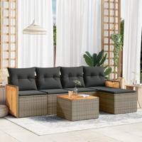 6-delige Loungeset met kussens poly rattan grijs - thumbnail