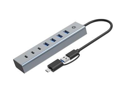 CONCEPTRONIC HUBBIES20GP 7-Port USB 3.2 Gen 1 Hub met voeding, 5 Gbps, USB-C x 3, USB-A x 4