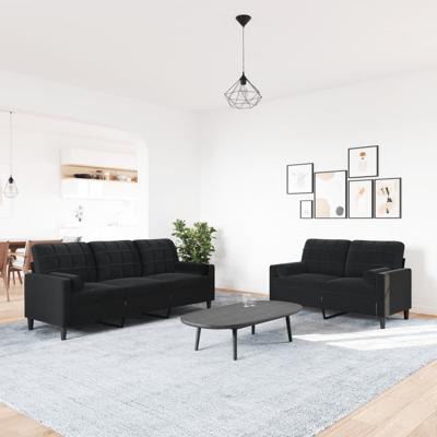 3-delige Loungeset met kussens fluweel zwart