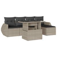 6-delige Loungeset met kussens poly rattan lichtgrijs - thumbnail