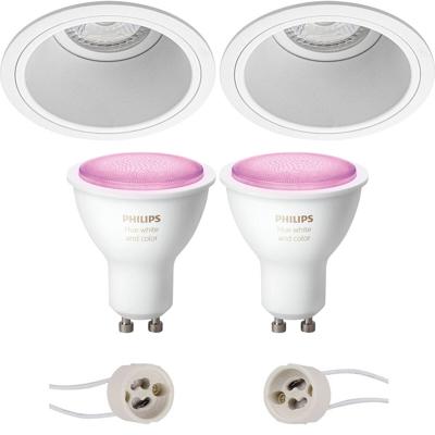 GU10 Inbouwspot Set - Mat Wit - Inbouw Rond - Verdiept - Philips Hue - White and Color Ambiance - Bluetooth - Pragmi Minko Pro - Ø90mm