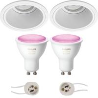 GU10 Inbouwspot Set - Mat Wit - Inbouw Rond - Verdiept - Philips Hue - White and Color Ambiance - Bluetooth - Pragmi Minko Pro - Ø90mm - thumbnail