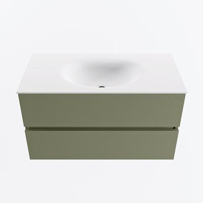 MONDIAZ VICA 90cm badmeubel onderkast Army 2 lades. Wastafel MOON midden 1 kraangat, kleur Talc.