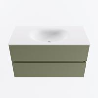 MONDIAZ VICA 90cm badmeubel onderkast Army 2 lades. Wastafel MOON midden 1 kraangat, kleur Talc. - thumbnail