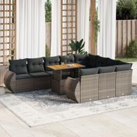 11-delige Loungeset met kussens poly rattan grijs - thumbnail