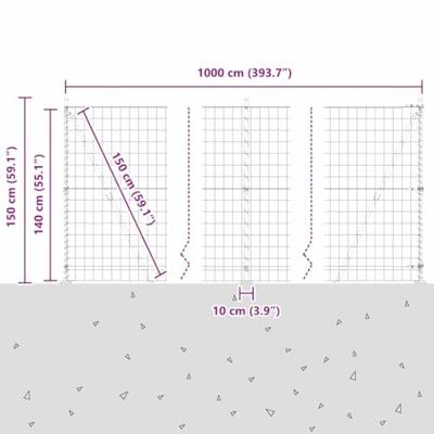 VidaXL Hek met paal grijs 1,4 x 10 m staal en pvc