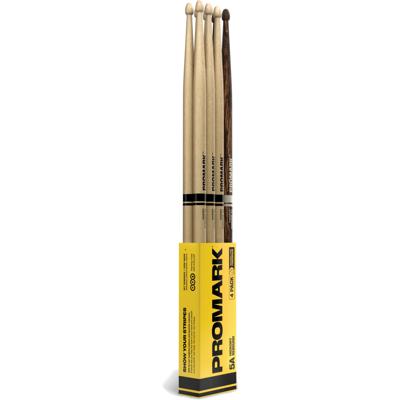 ProMark RBH565AW-4PFG Rebound 5A Hickory drumstokkenset (3 paar + FireGrain paar) ProMark RBH565AW-4PFG Rebound 5A Hickory drumstokkenset (3 paar + FireGrain paar)
