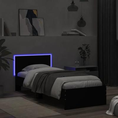 Bedframe met hoofdbord en LED-verlichting zwart 75x190 cm