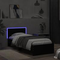 Bedframe met hoofdbord en LED-verlichting zwart 75x190 cm - thumbnail