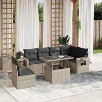 7-delige Loungeset met kussens poly rattan lichtgrijs - thumbnail