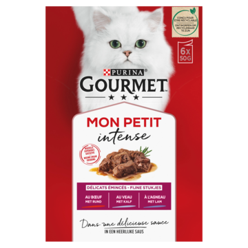 Gourmet Mon Petit Intense met rund, kalf, lam natvoer kat 8 x (6 x 50 g)