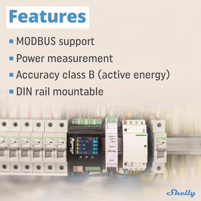Shelly Shelly PRO EM - 50 Elektriciteitsmeter Bluetooth, WiFi