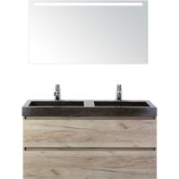 Maxx XL Badmeubelset 120 cm - Craft Oak - Wastafel Lucca Dubbel 2 Kraangaten met LED Spiegel - thumbnail