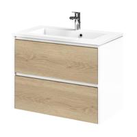 Tiger Reverse Meubelset 80 cm met 2 lades Naturel eik - Mat wit incl Quadro wastafel Hoogglans wit - 800318 - thumbnail