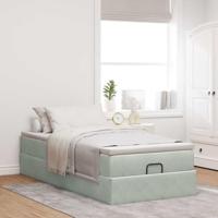 Ottoman bed met matras 100x200 cm fluweel lichtgrijs - thumbnail