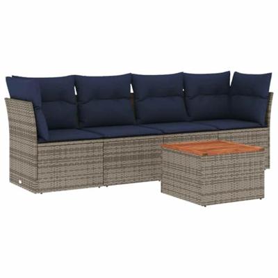 5-delige Loungeset met kussens poly rattan grijs 5-delige Loungeset met kussens poly rattan grijs