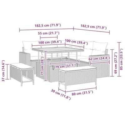 Tuinbankenset 8 pcs Zwart poly rattan