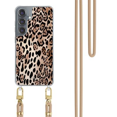 Samsung Galaxy S25 hoesje met beige koord - Golden wildcat Samsung Galaxy S25 hoesje met beige koord - Golden wildcat