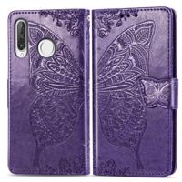 Butterfly Love bloemen reliëf horizontale Flip lederen case voor Huawei P30 Lite/Nova 4e met houder & kaartsleuven & portemonnee & Lanyard (donker p - thumbnail