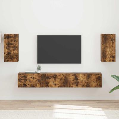 Tv-meubelset Wandgemonteerd 3 pcs Gerookt eiken Bewerkt hout